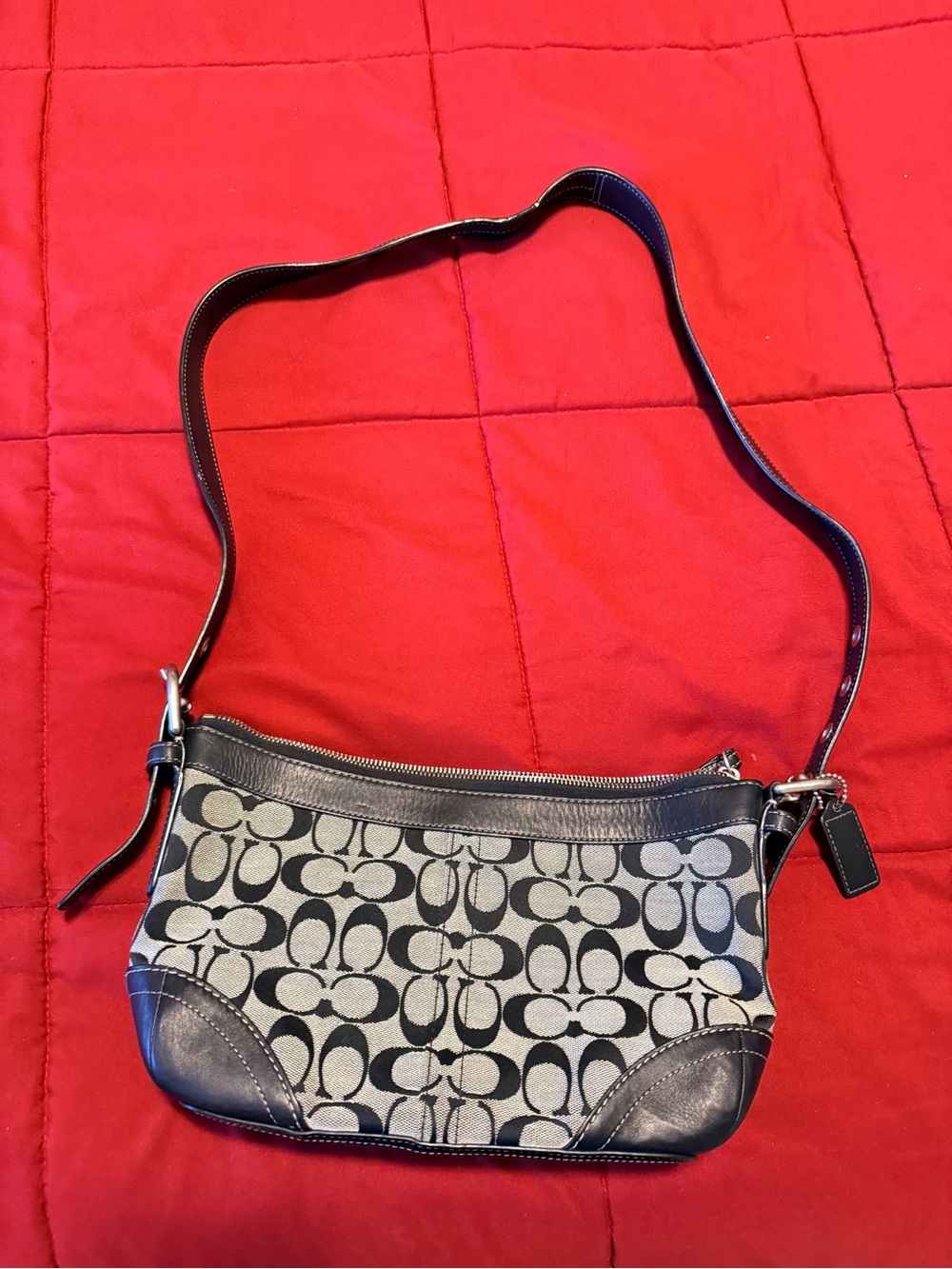 Coach Monogram Canvas Shoulder Bag in Black and Gray - Medium convertible - Picture 3 of 5
